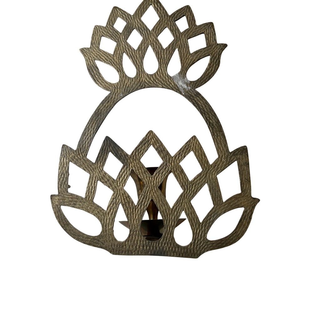 Vintage Brass Pinapple Flower Candle Holder Wall Sconce Geometric Boho Decor - Picture 6 of 6